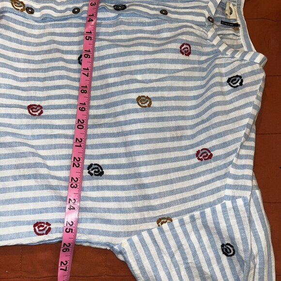 Anthropologie Akemi + Kin Striped Button-Up Blouse With Embroidered Floral Patte - Picture 7 of 9